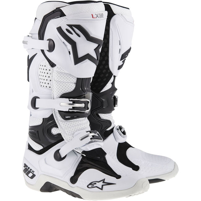 Bottes moto cross Alpinestars Tech 10 blanc bleu rouge Equipement motocross