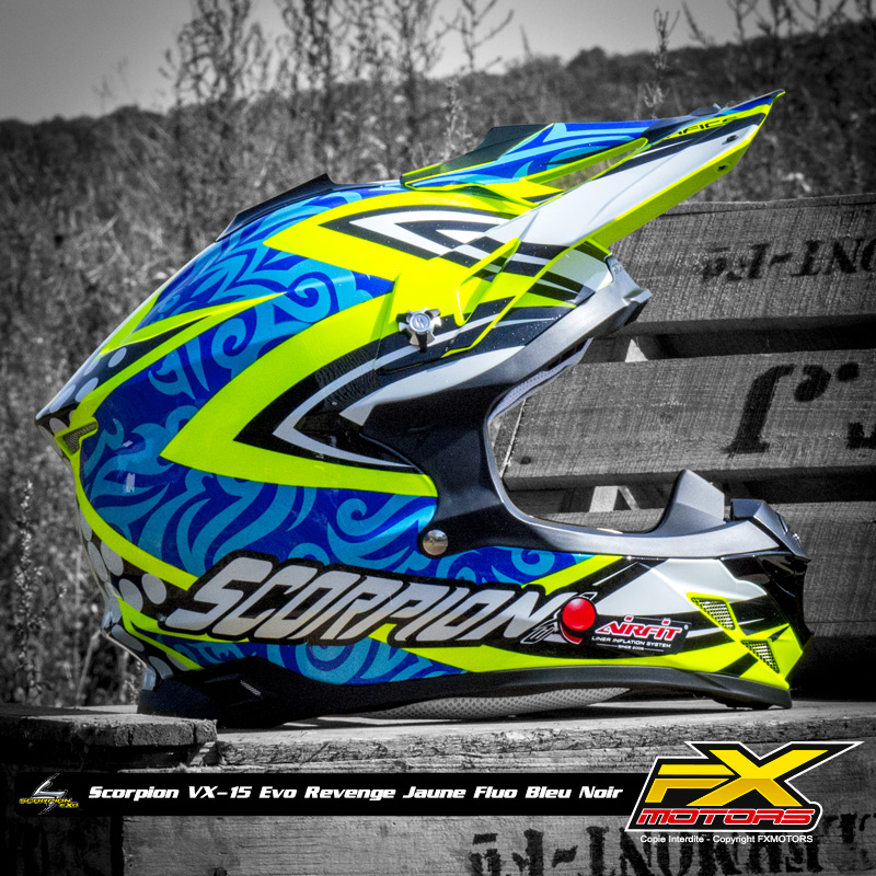 Casque intégral moto SCORPION EXO-491 SPIN Noir-Bleu-Jaune fluo