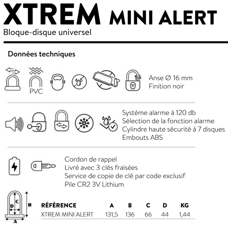 Antivol Bloque Disque Alarme Auvray XTREM Mini Alert Classe SRA  