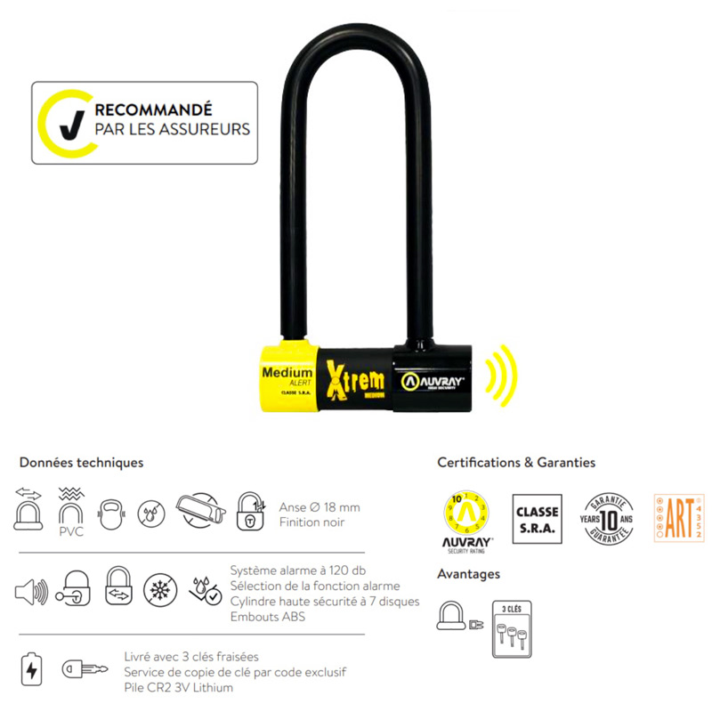Antivol Moto Auvray XTREM Medium Alert recommandation assurance