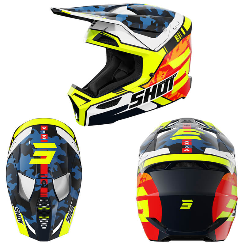 Casque Shot Bleu Jaune 2026 Kid Furious mx