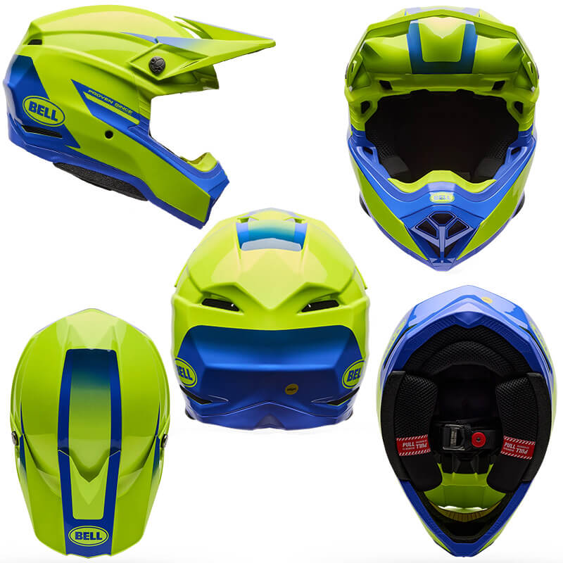Casques bell moto 10 fade jaune bleu cross