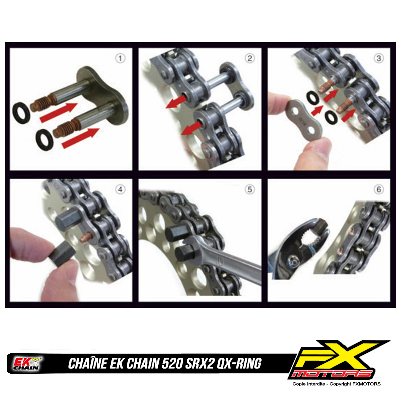 Chaine EK CHAIN 520 SXR2 QX Ring Motocross Enduro Installation Maillon