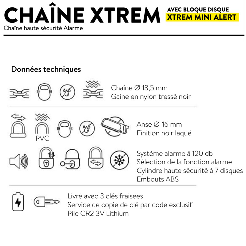 Chaine XTREM Auvray avec Bloque Disque Alarme Classe SRA 