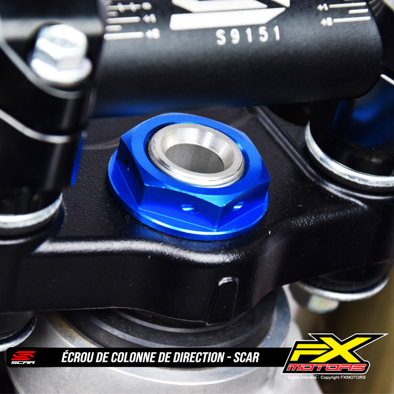 Ecrou de Colonne de Direction Anodise Motocross Enduro SCAR Bleu 1