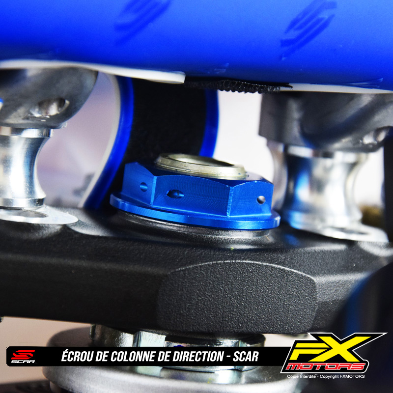 Ecrou de Colonne de Direction Anodise Motocross Enduro SCAR Bleu 2