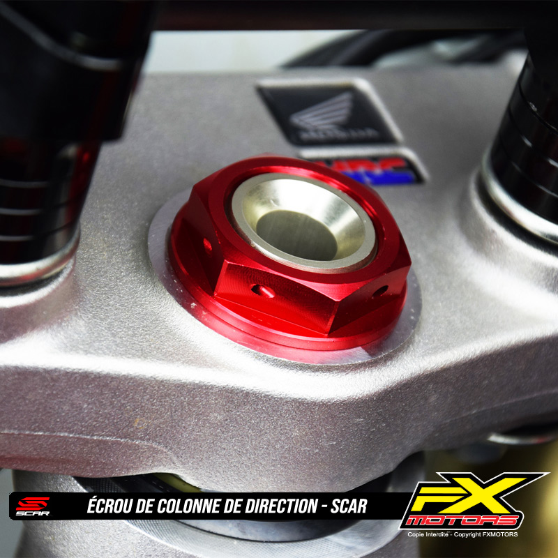 Ecrou de Colonne de Direction Anodise Motocross Enduro SCAR Rouge