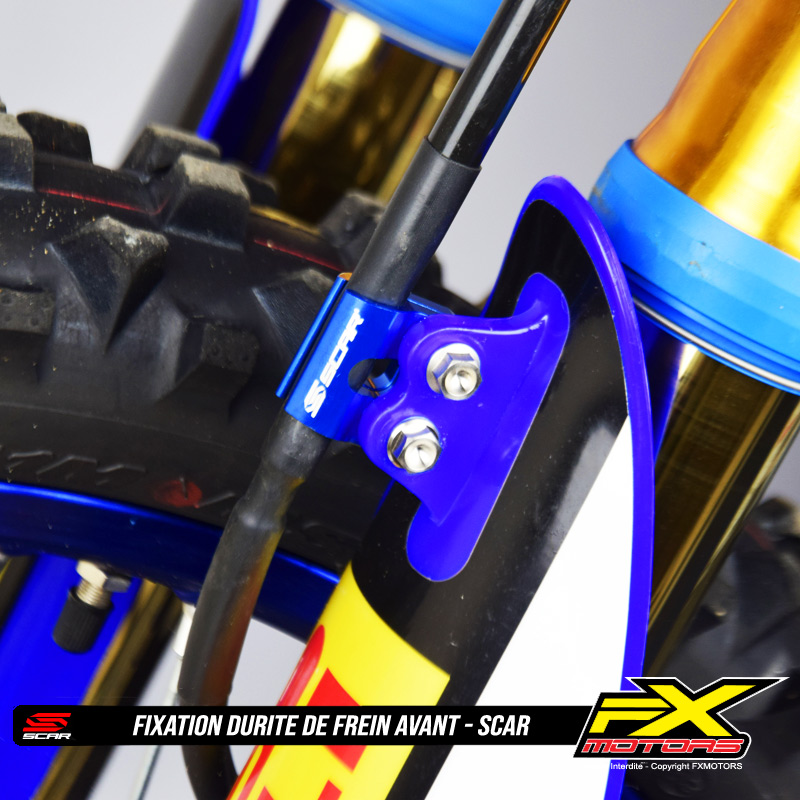 Fixation Guide Durite de Frein Avant Motocross Enduro Scar Bleu Presentation