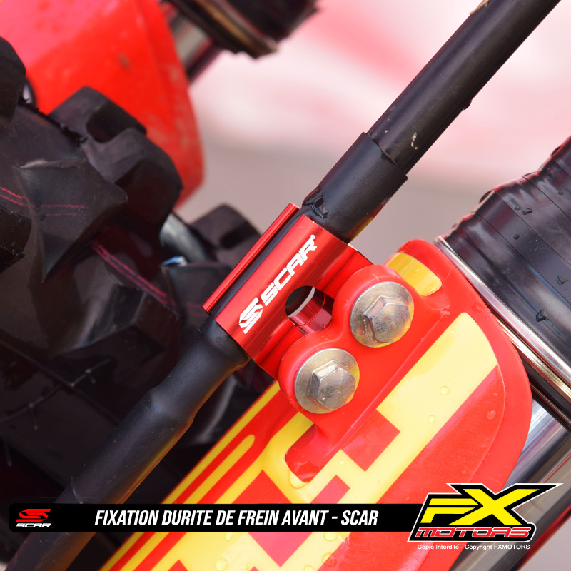 Fixation Guide Durite de Frein Avant Motocross Scar Rouge Presentation