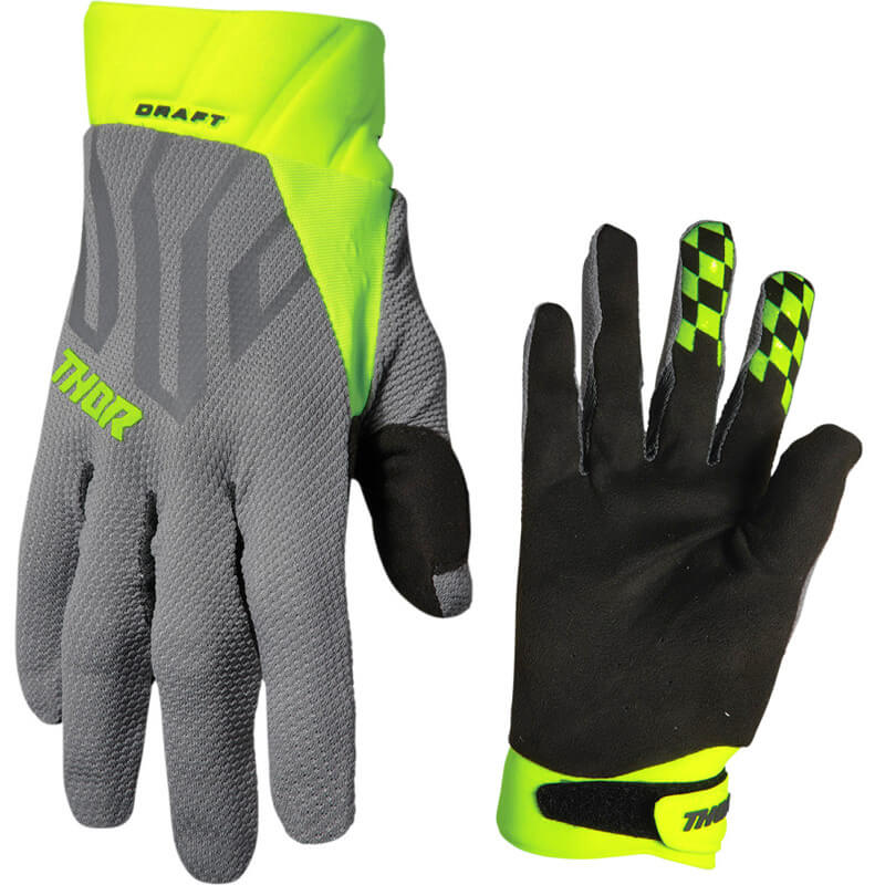 Gants Thor Mx Draft Gris Jaune Fluo Cross