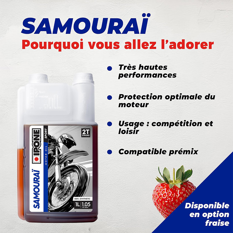 Huile IPONE SAMOURAI RACING pour Melange Motocross Enduro Caracteristiques