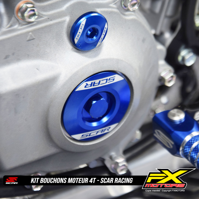 Kit Bouchons Moteur 4T Scar anodise Motocross Presentation Bleu