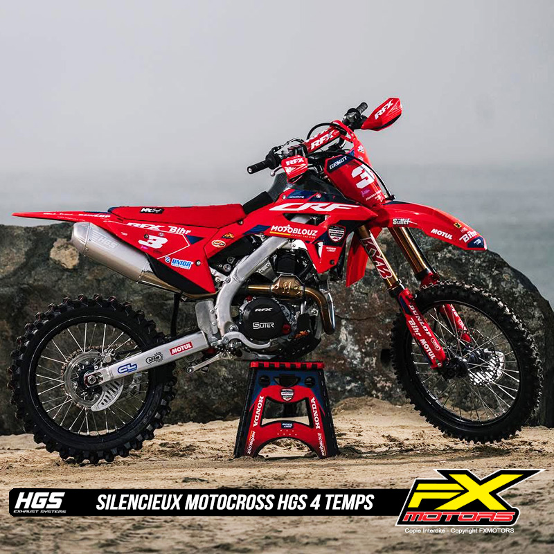 Silencieux Motocross HGS 4 Temps 4T Acier Inox HONDA CRF R Genot