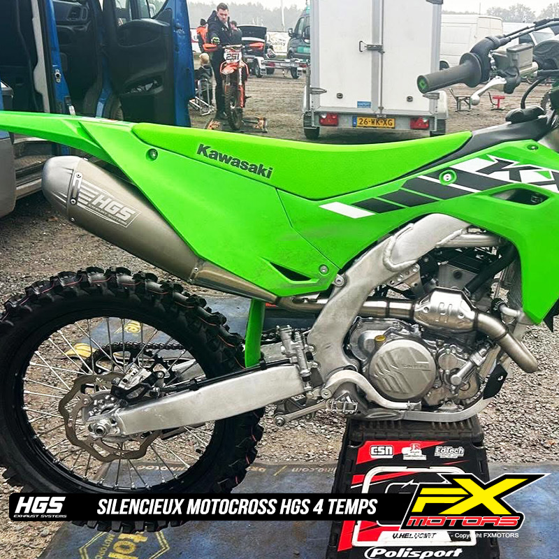 Silencieux Motocross HGS 4 Temps 4T Acier Inox KAWASAKI KXF