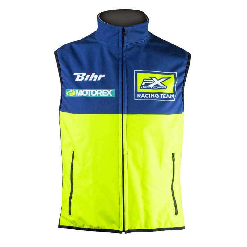 bodywarmer enfant fxmotors bleu marine jaune fluo 2020