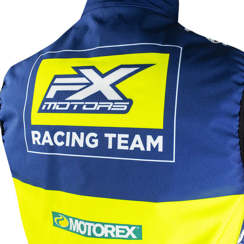 bodywarmer enfant fxmotors bleu marine jaune fluo racing team