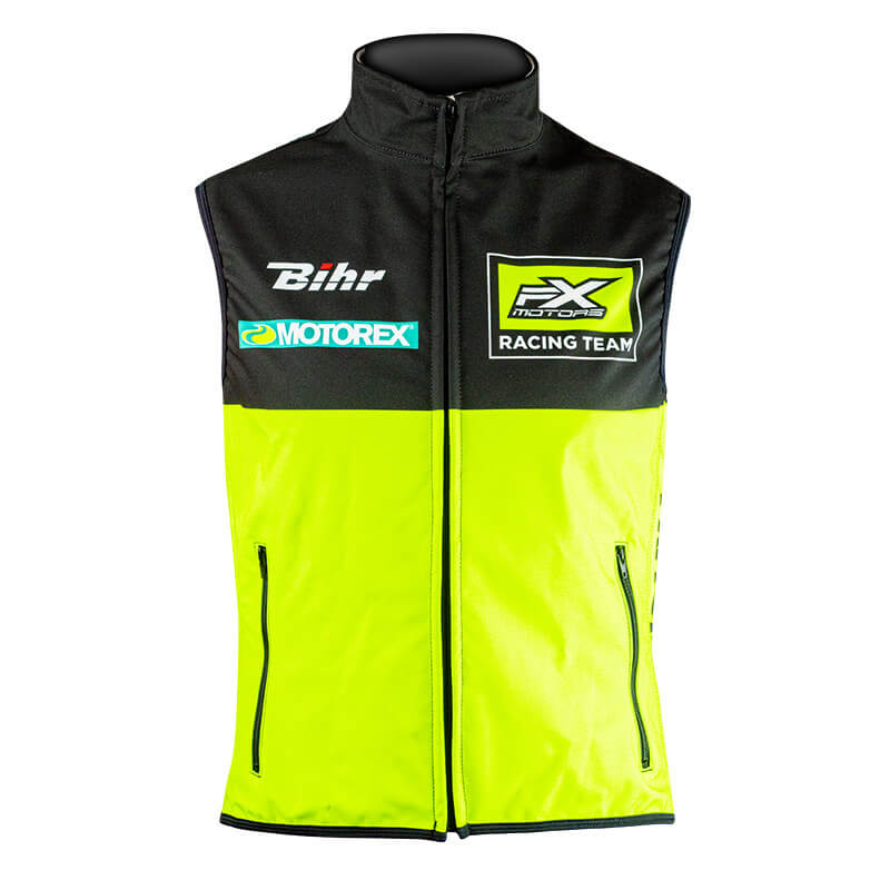 bodywarmer enfant fxmotors noir jaune fluo 2020