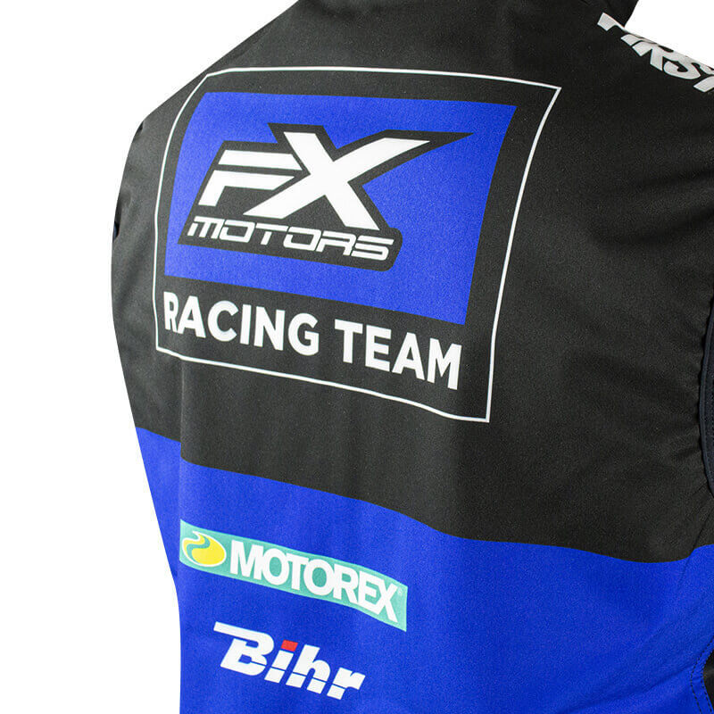 bodywarmer fxmotors bleu noir racing team motocross