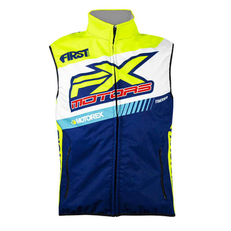 bodywarmer fxmotors racing 2020 jaune fluo bleu marine