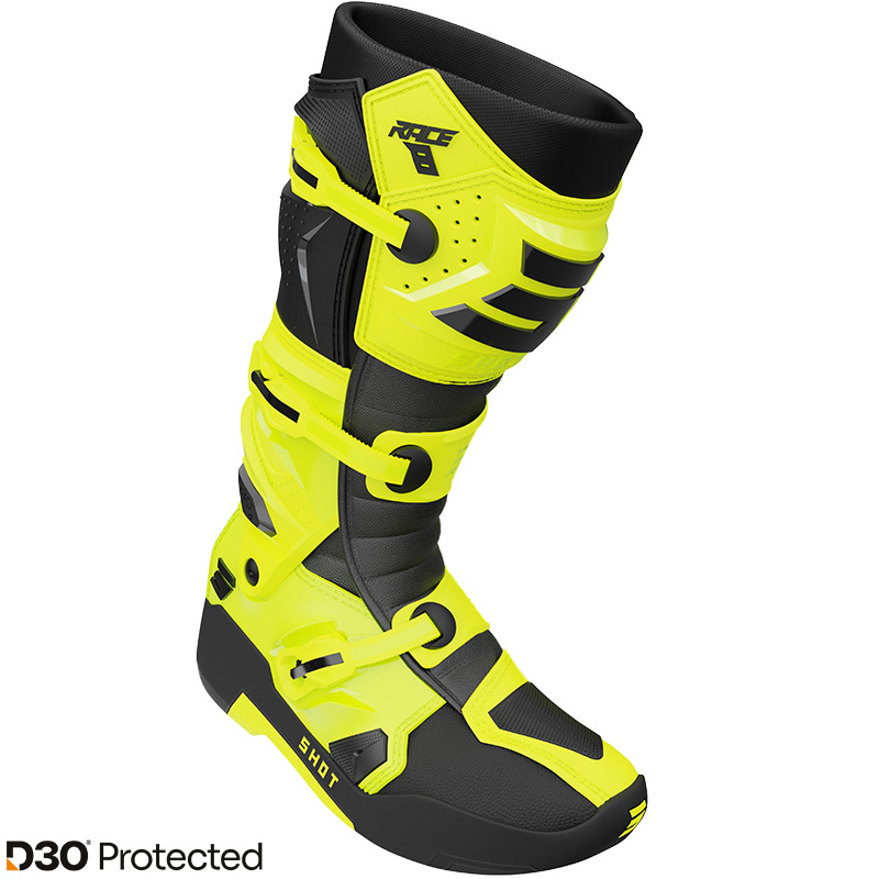 botte cross shot race8 D3O JauneFluo Noir 2026 2