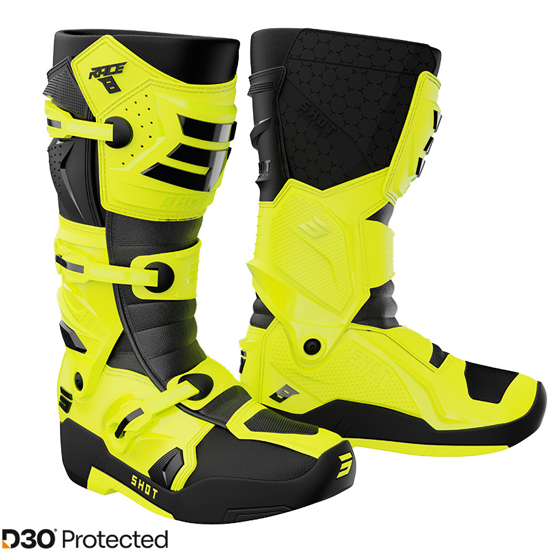botte cross shot race8 D3O JauneFluo Noir 2026