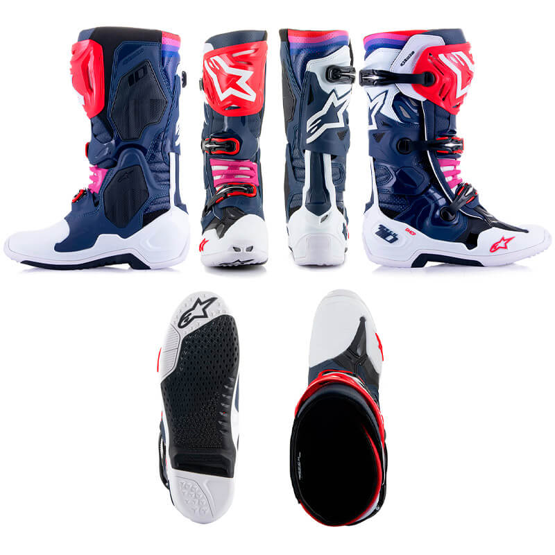 bottes alpinestars tech 10 supervented bleu violet rouge 2024 mx cross