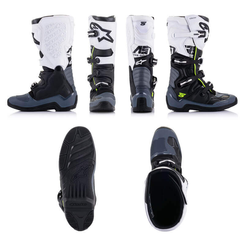 bottes alpinestars tech 5 gris blanc jaune fluo 2024 cross