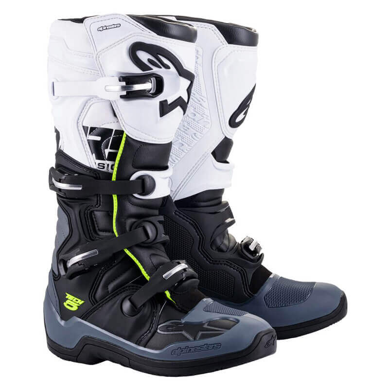 bottes alpinestars tech 5 gris blanc jaune fluo 2024