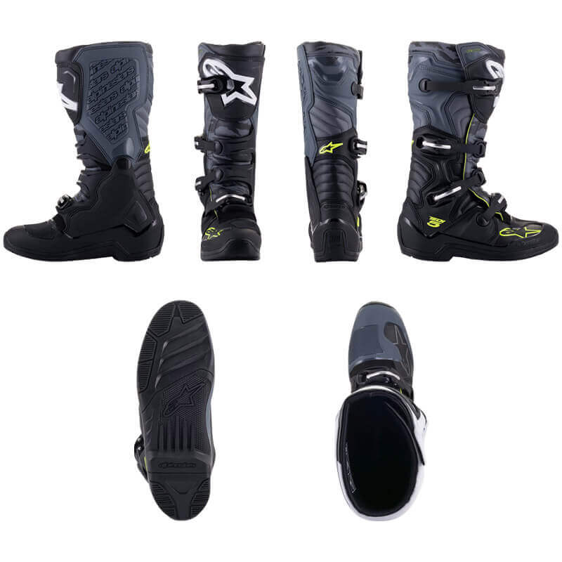 bottes alpinestars tech 5 noir gris jaune fluo 2024 cross