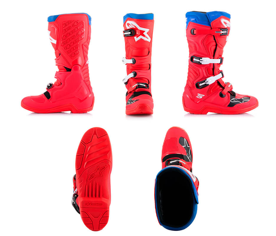 bottes alpinestars tech 5 rouge bleu 2024 cross