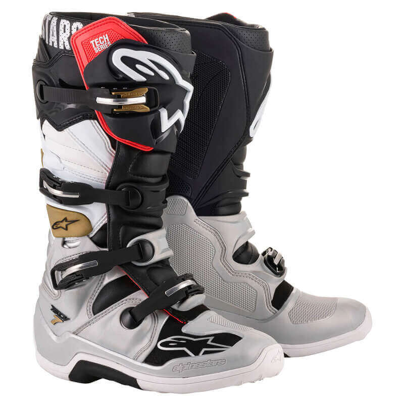 bottes alpinestars tech 7 noir argent blanc or 2024