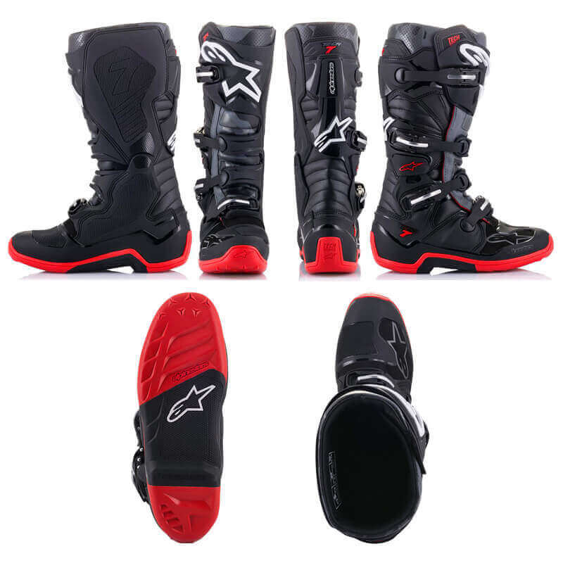 bottes alpinestars tech 7 noir gris rouge 2024 cross mx