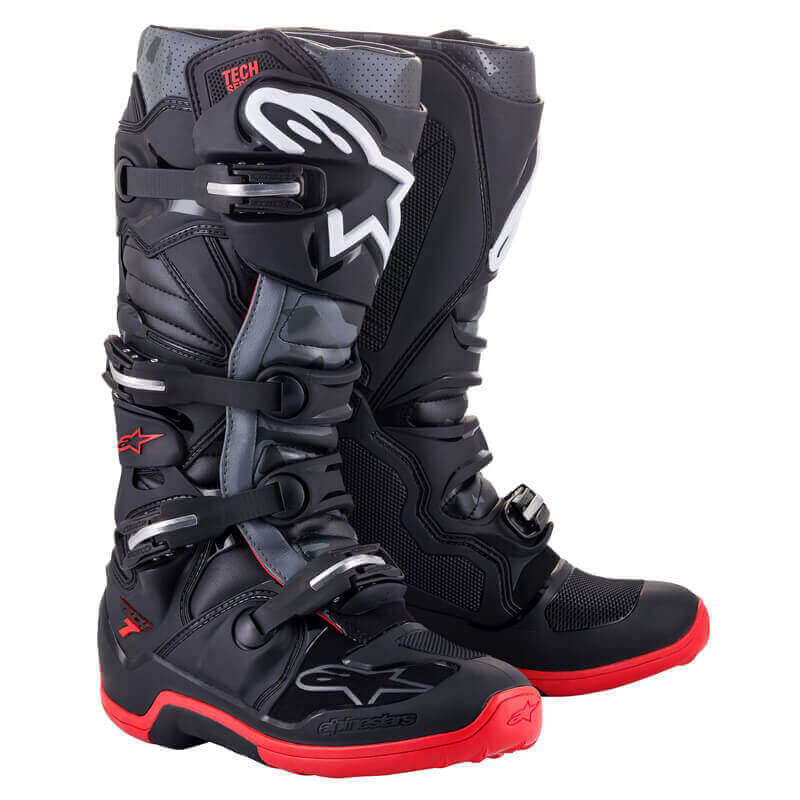 bottes alpinestars tech 7 noir gris rouge 2024 mx