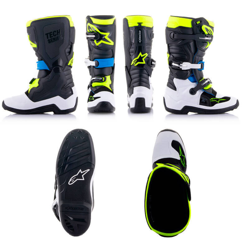 bottes alpinestars tech 7s enfant bleu jaune fluo 2024 cross