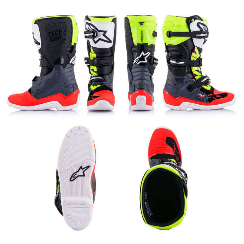 bottes alpinestars tech 7s enfant gris rouge jaune fluo 2024 cross