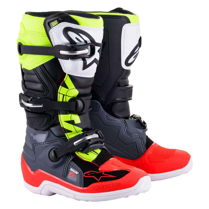 bottes alpinestars tech 7s enfant gris rouge jaune fluo 2024