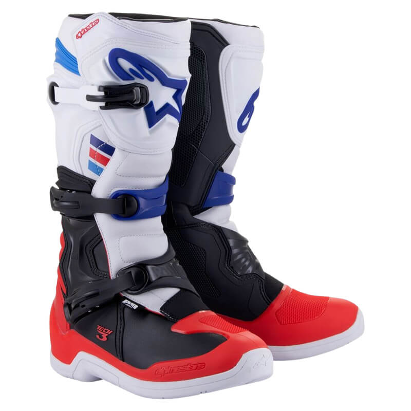 bottes alpinestarst tech3 blanc rouge bleu 2022