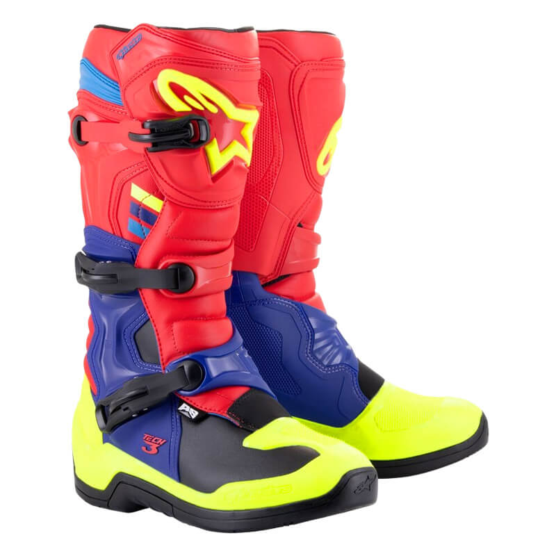 bottes alpinestarst tech3 rouge bleu jaune fluo 2022