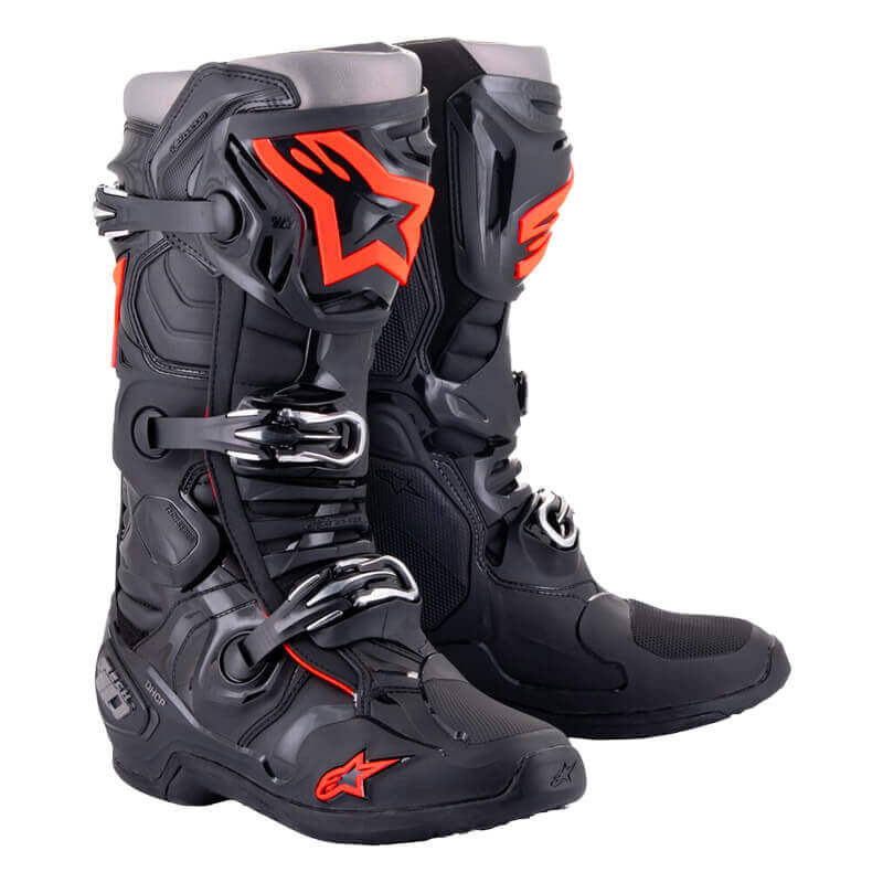 bottes cross alpinestars tech10 noir rouge fluo 2024