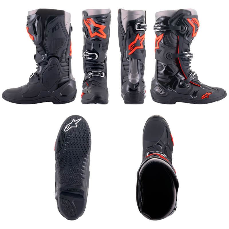 bottes cross alpinestars tech10 noir rouge fluo 24 cross