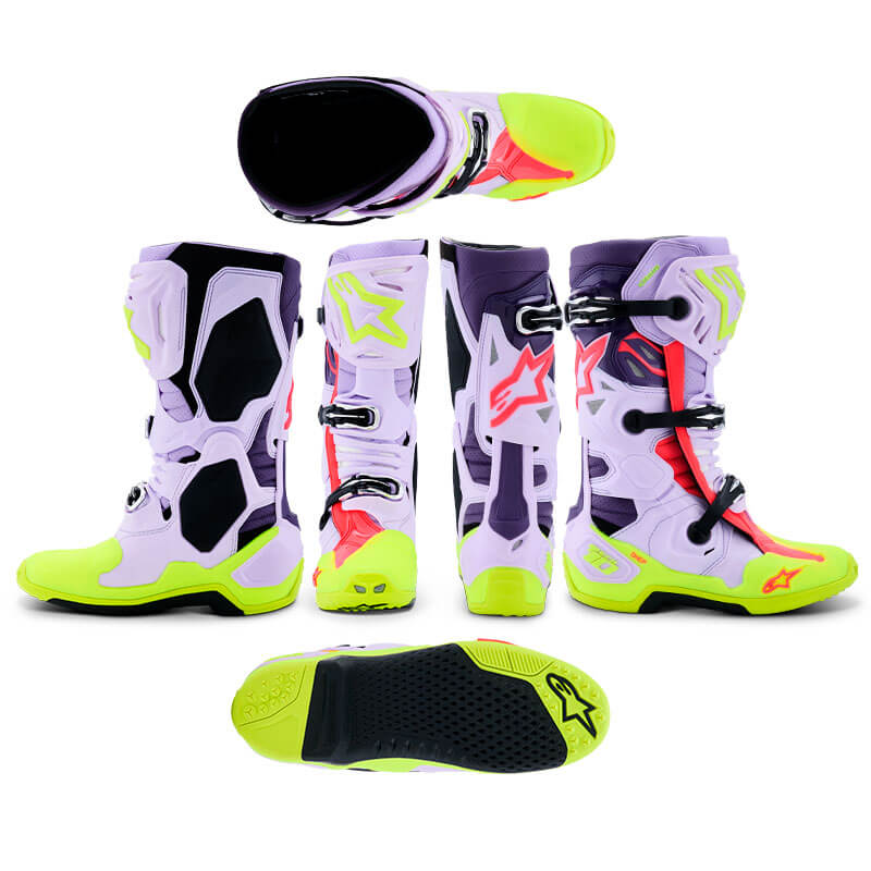bottes cross alpinestars tech10 supervented 2026 violet jaunefluo motocross