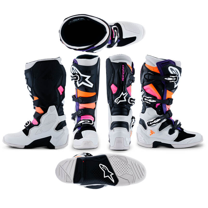 bottes cross alpinestars tech7 2026 noir gris orange magenta motocross