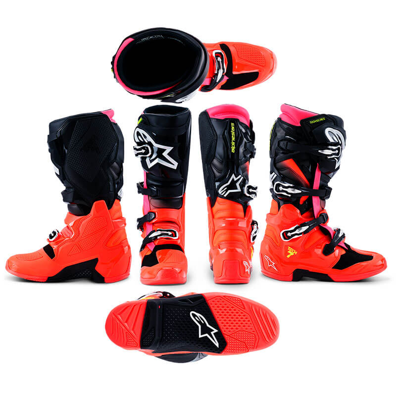 bottes cross alpinestars tech7 2026 noir rougefluo rosefluo motocross