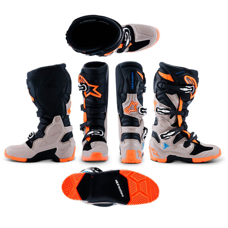 bottes cross alpinestars tech7 enduro 2026 gris noir orangefluo motocross