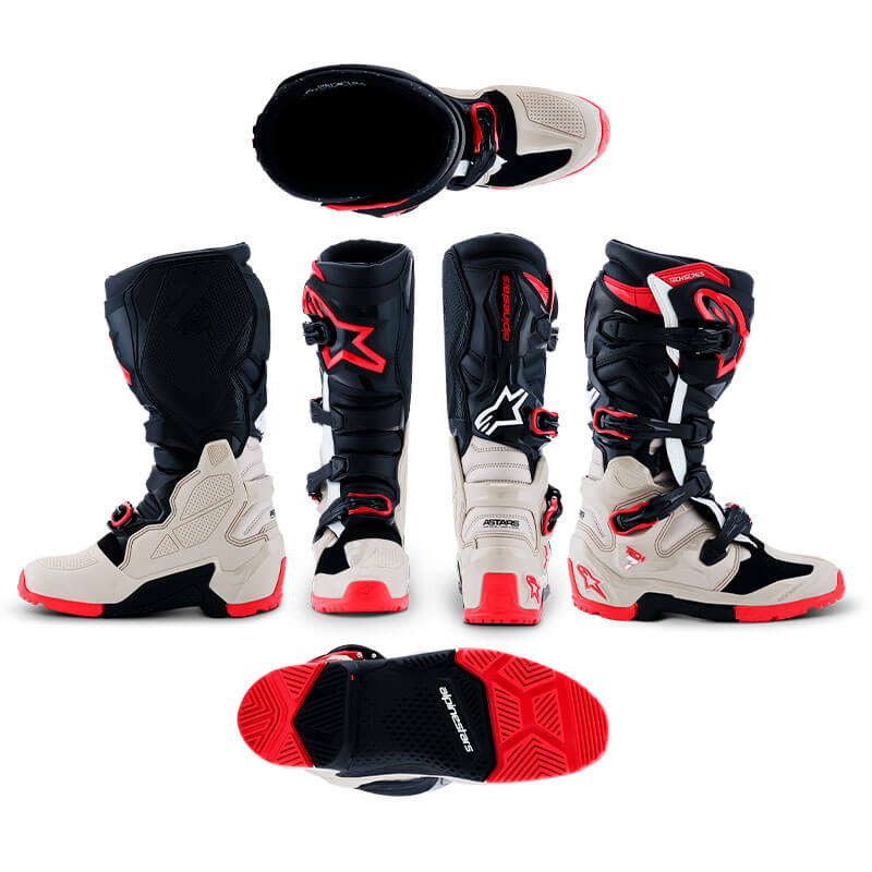 bottes cross alpinestars tech7 enduro 2026 gris noir rougefluo motocross