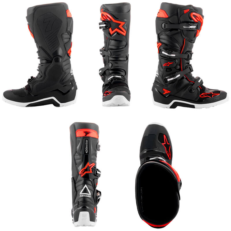 bottes cross enduro alpinestars tech 7 noir rouge fluo 2024 mx