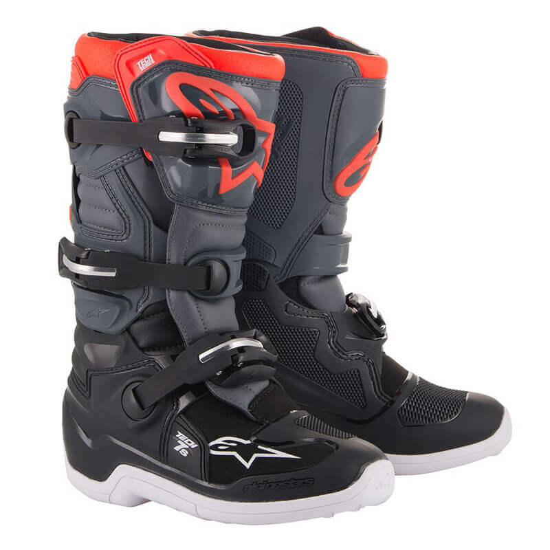 bottes cross enfant alpinestars tech7S 2024 rouge fluo gris noir