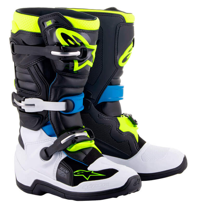 bottes enfant alpinestars tech 7s noir blanc jaune fluo 2024