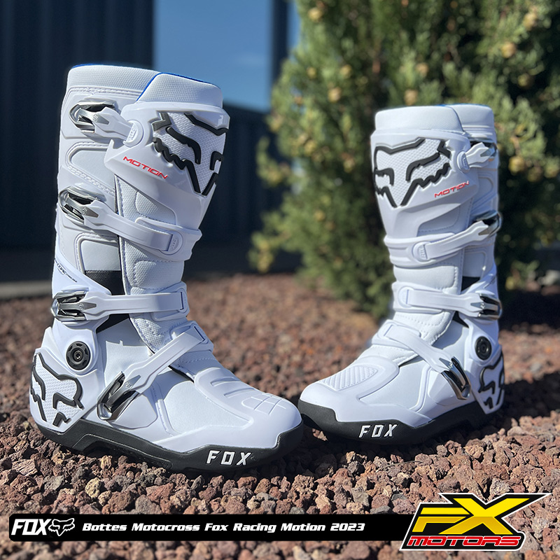 bottes motocross fox racing motion blanc 2023