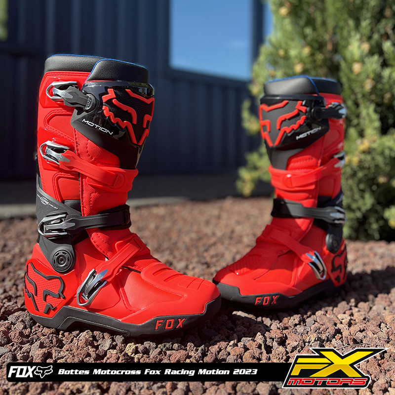 bottes motocross fox racing motion rouge 2023